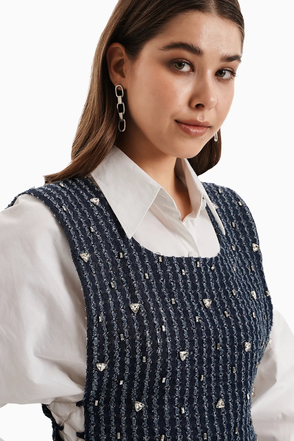 Dark Denim Bib With White Shirt Dress