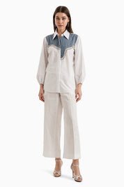 Cotton Medium White Curve Panel Shirt Set