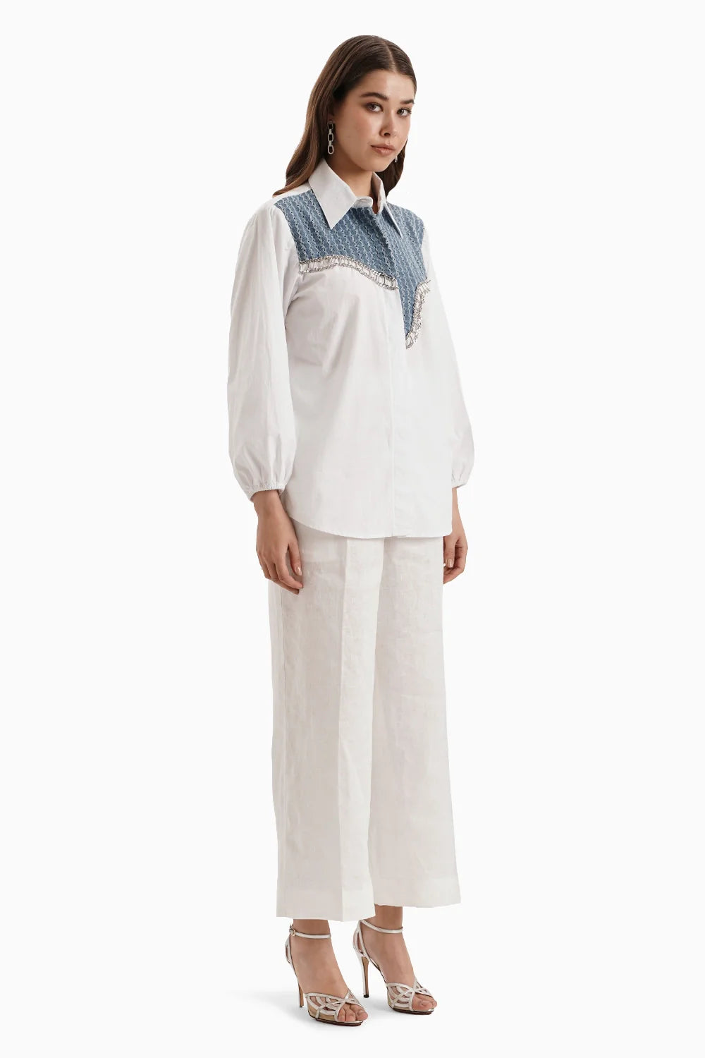 Cotton Medium White Curve Panel Shirt Set