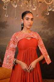 Cinnamon Orange Anarkali & Cape Set