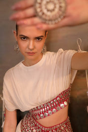 White Wrinkle Chiffon Pallazo & Crop Top Set