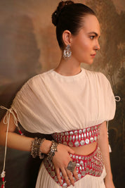 White Wrinkle Chiffon Pallazo & Crop Top Set