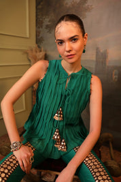 Rama Green Chanderi Top & Pant Set