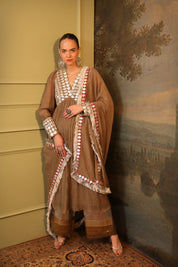 Grey Soft Chanderi Anarkali Set