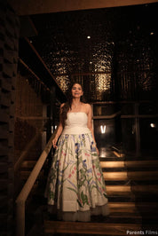 White Floral Strapless Maxi Dress