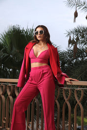 Fusia Red Rose Blazer Set