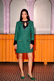 Emerald Bow Tweed Dress