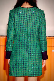Emerald Bow Tweed Dress