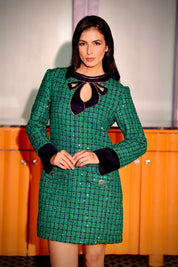 Emerald Bow Tweed Dress