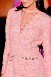 Rosette Embellished Tweed Dress