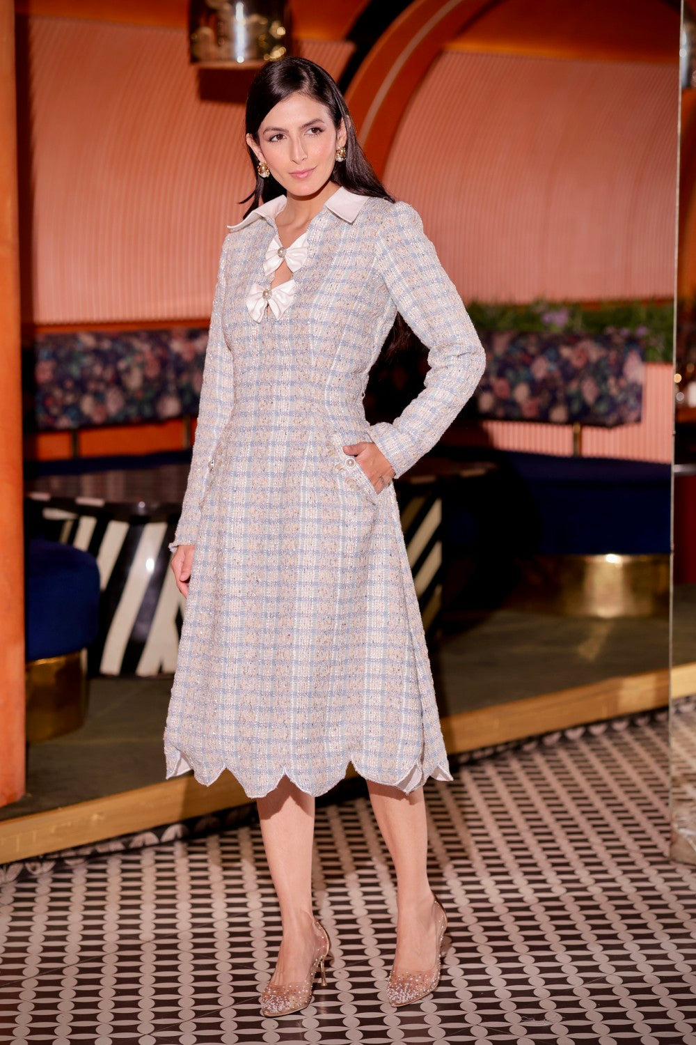 Tweed Scalloped Dress