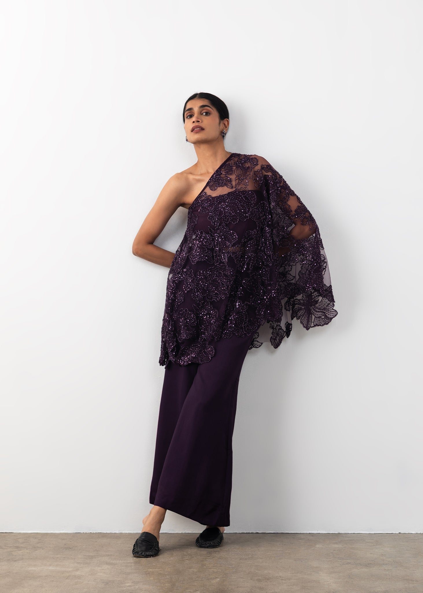 Embroidered One Shoulder Co-ord