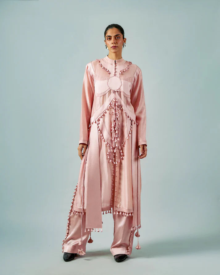 Ornament Patchwork Kurta & Tassels Trouser Set