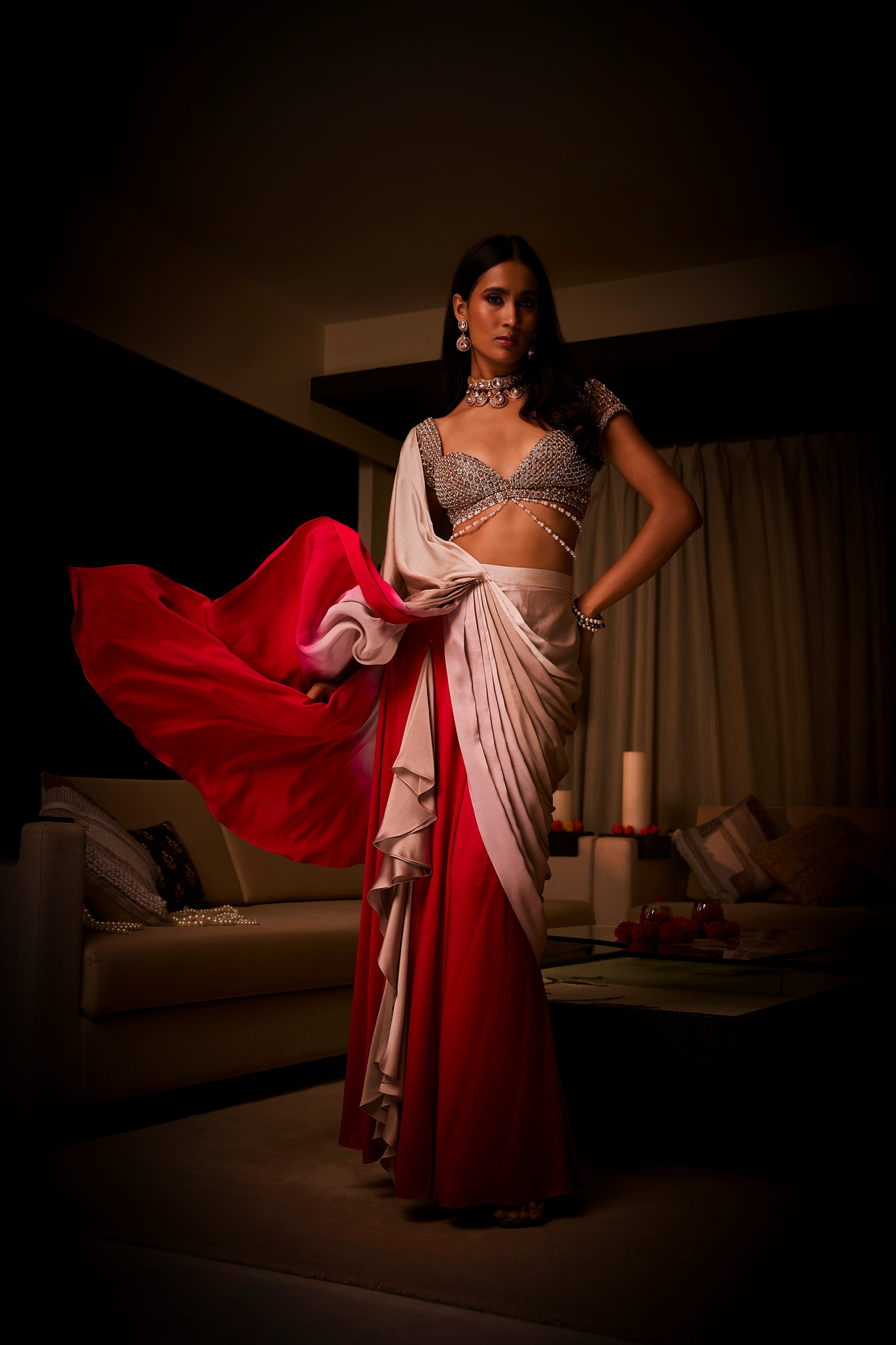 Pure Silk Satin Pre Draped Saree