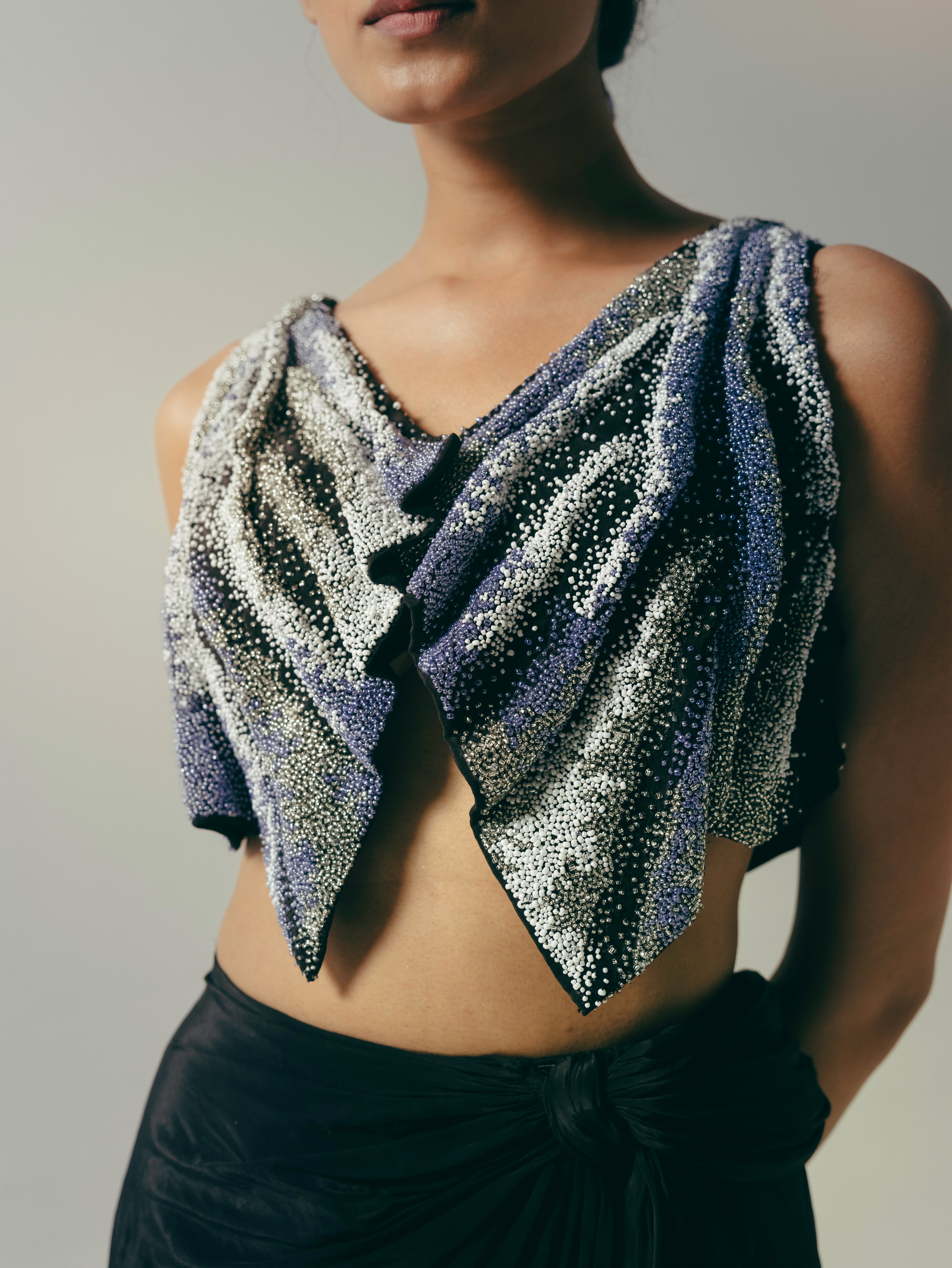 The Smear Bustier And Draped Saree Skirt Set