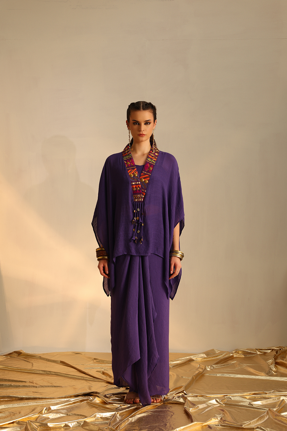 Purple V Poncho Boho Twin Set