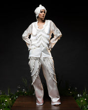 Ornament Patchwork Jacket & Drape Tassel Trouser Set