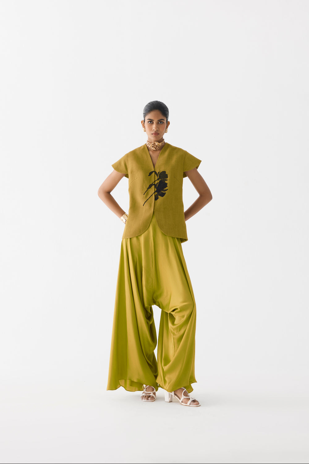 Black Tiger Lily Waist Coat & Dhoti Pants