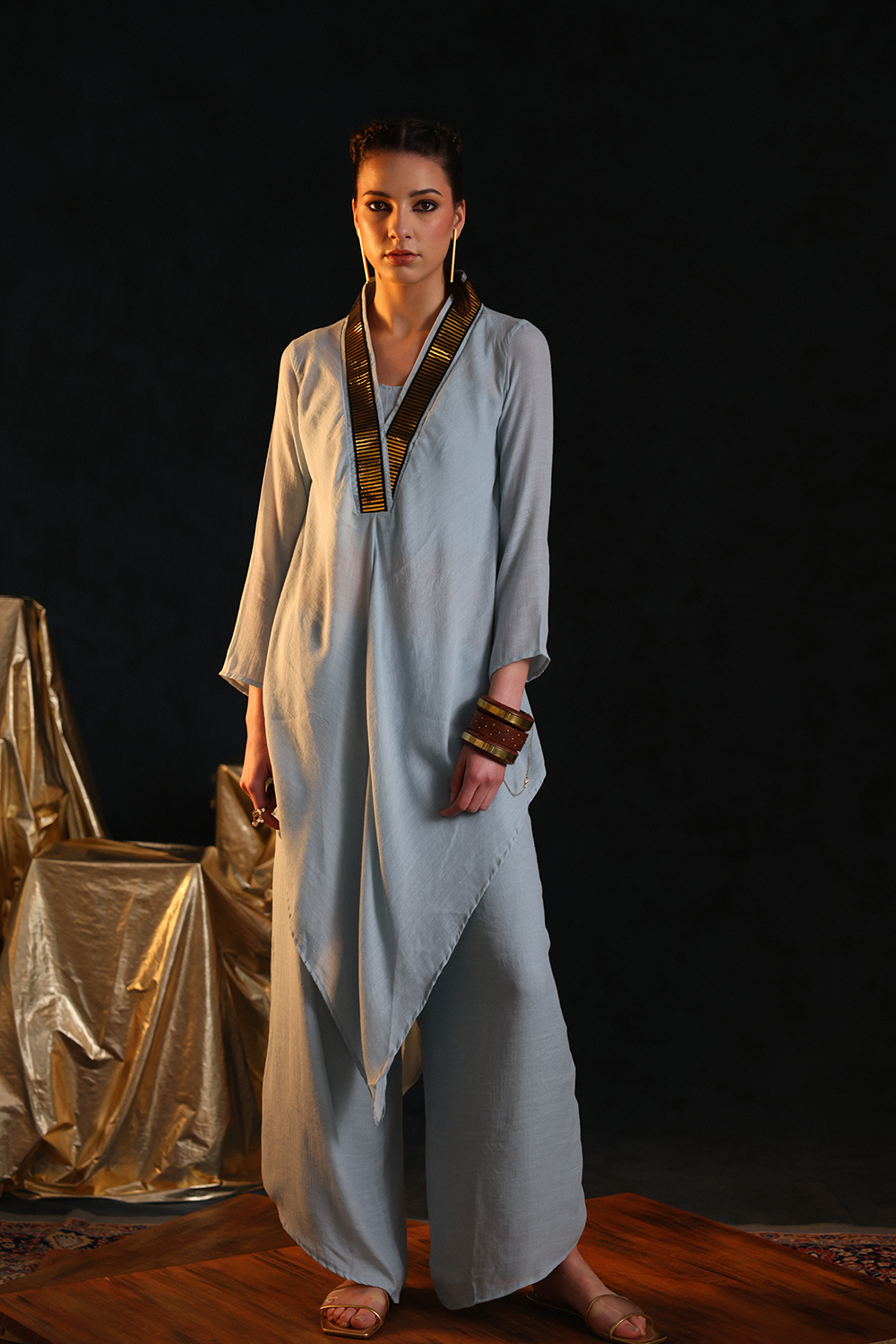 V Tunic Foil Twin Set