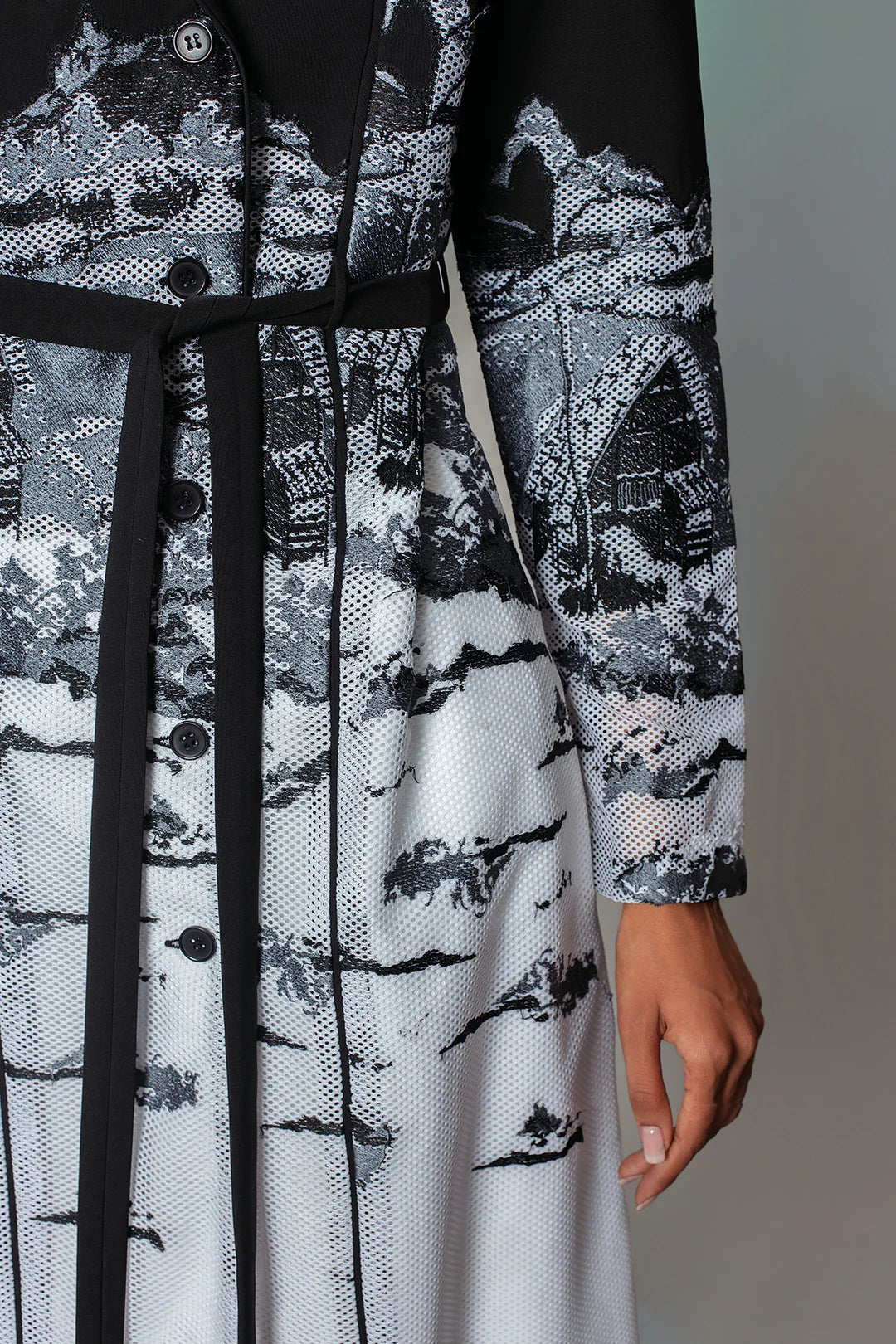 B&W Hokusai Embroidered Coat Dress