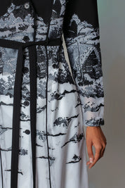 B&W Hokusai Embroidered Coat Dress
