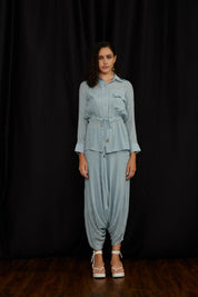 Light Grey Drawstring Shirt Set