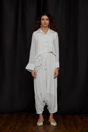 White Crop Jhalar Shirt Set