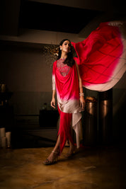 Pure Silk Satin Sangria Ombre Tunic With Tulip Pants