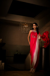 Sangria Silk Satin Pre Draped Saree Gown