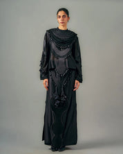 Quilted Necklines Drape Top & Ornament Patch Skirt Set