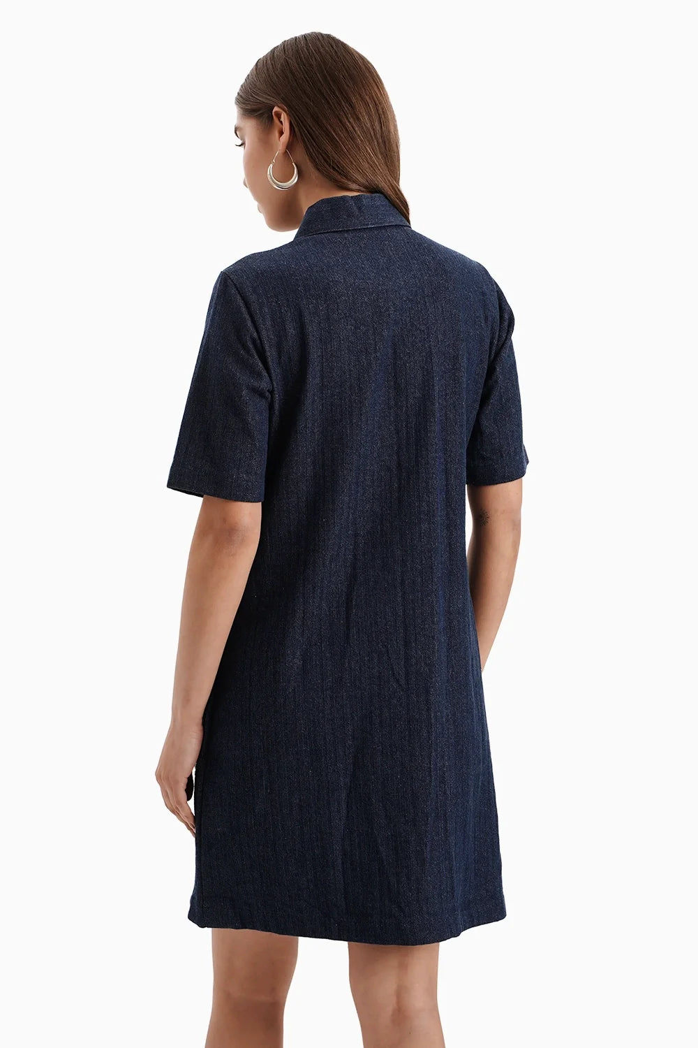 Dark Herringbone Denim Flower Dress