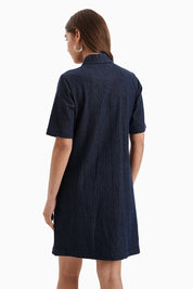Dark Herringbone Denim Flower Dress
