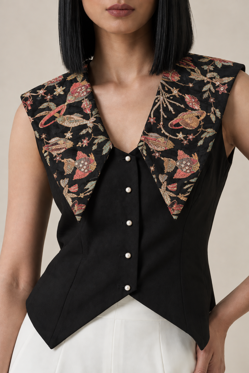 Embroidered Lapel Waist Coat