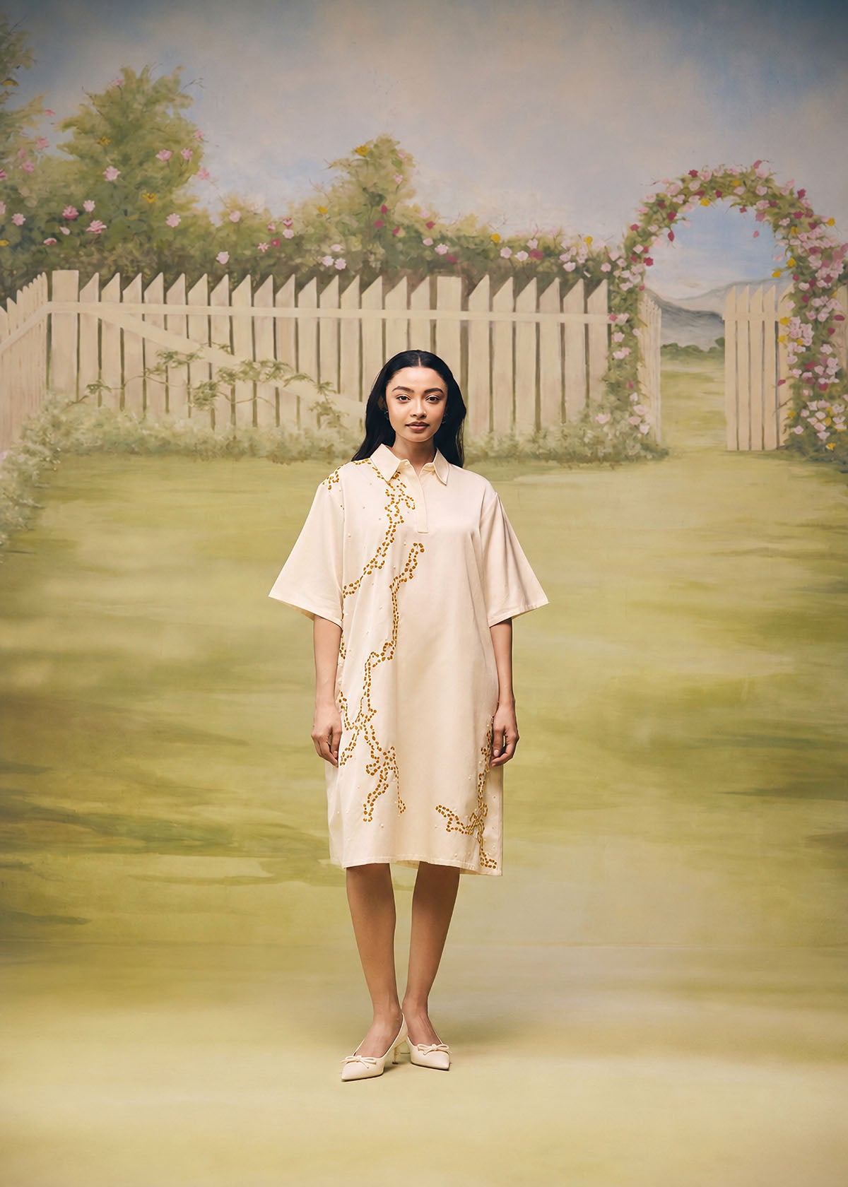 Golden Mist Relaxed Short Dress