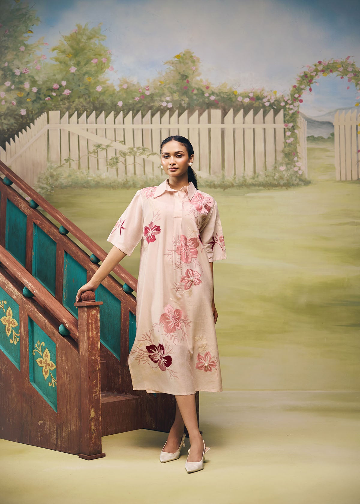 Rose Bloom Midi Shirt Dress