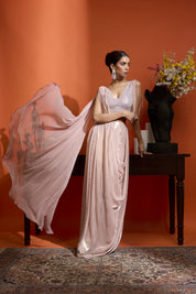 Metallic Blush Drape Saree Coupled With An Embellished Blouse