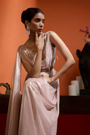 Metallic Blush Drape Saree Coupled With An Embellished Blouse