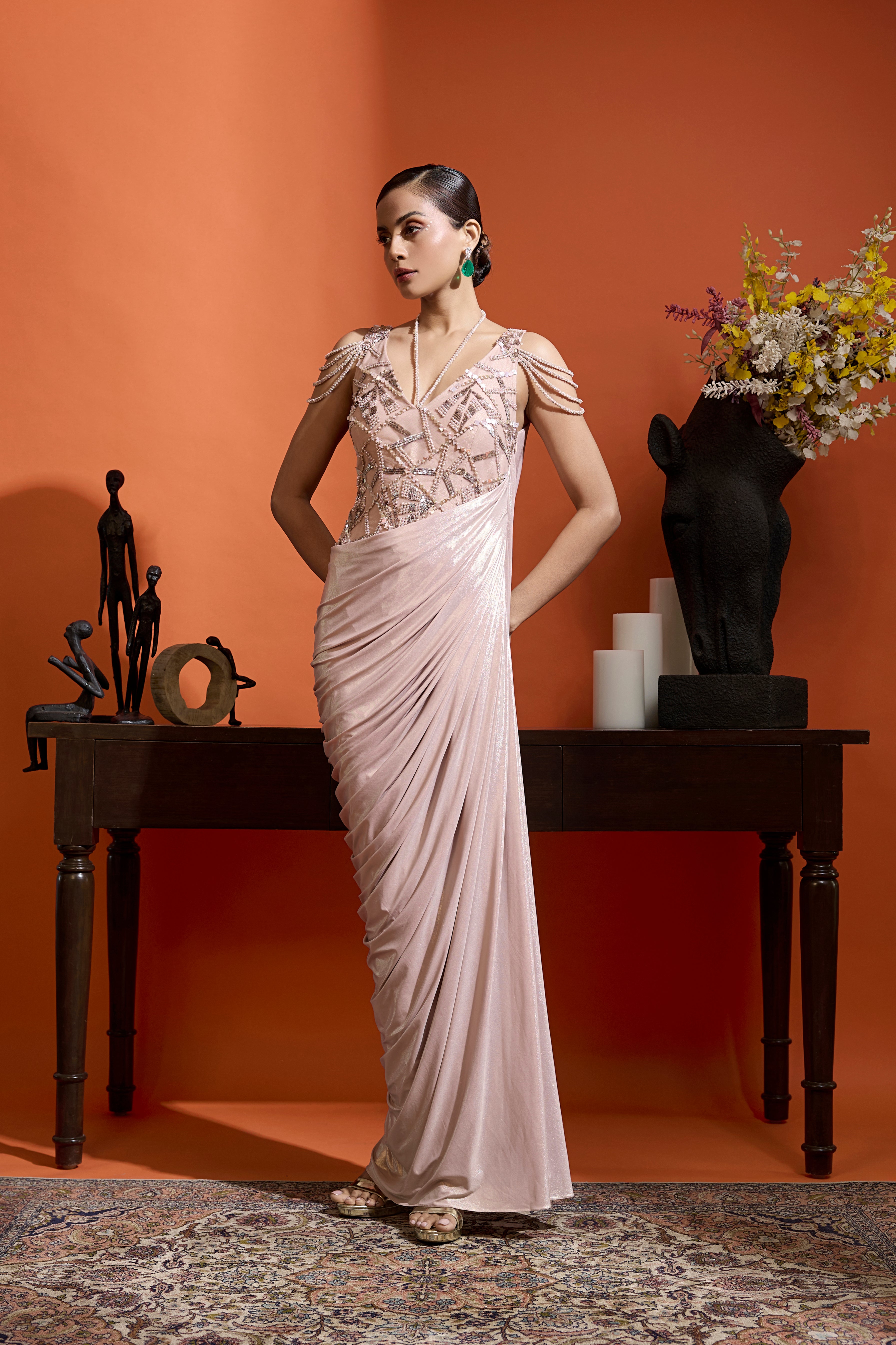 Champagne Pink Drape Gown
