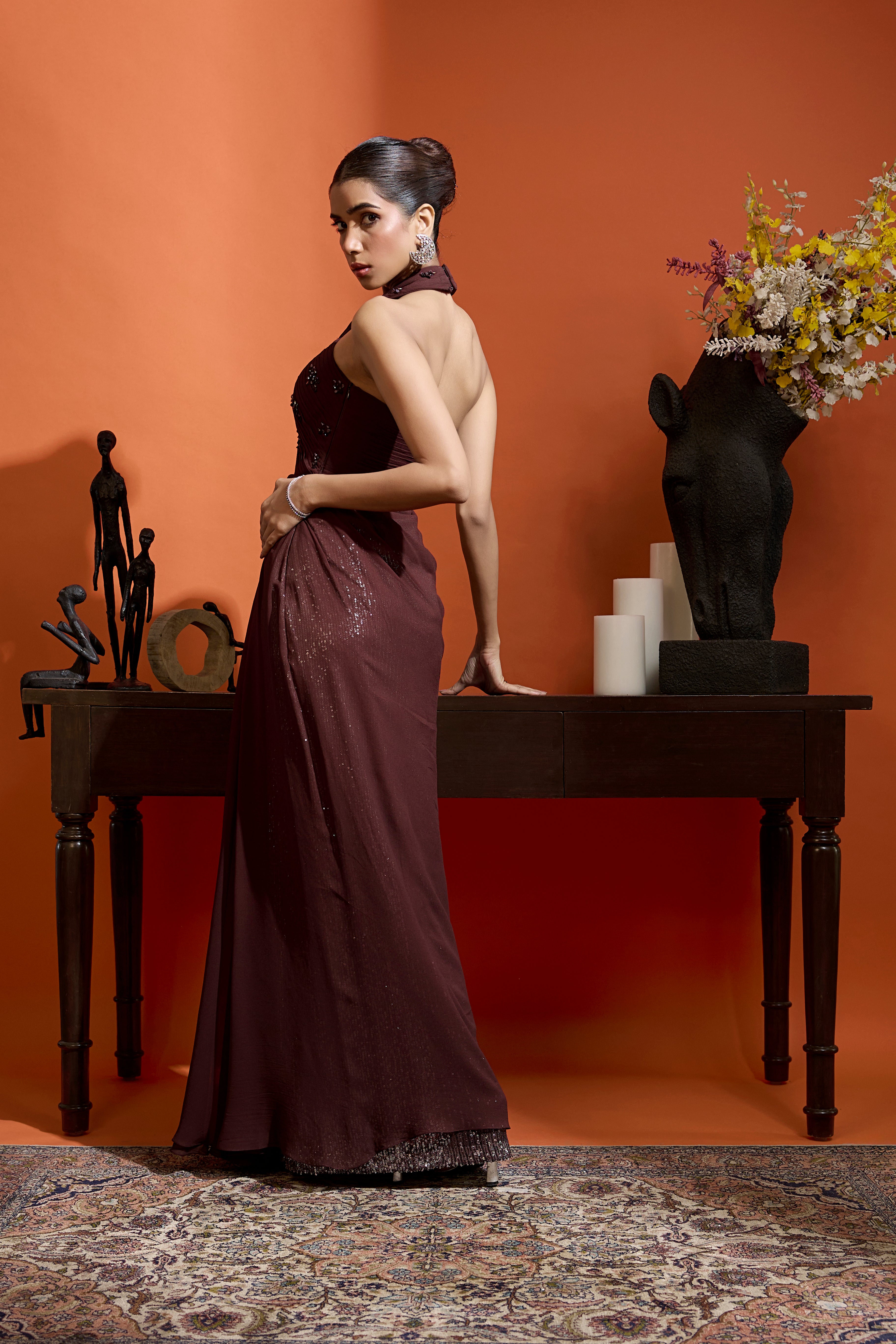 Halter Ombré Drape Gown