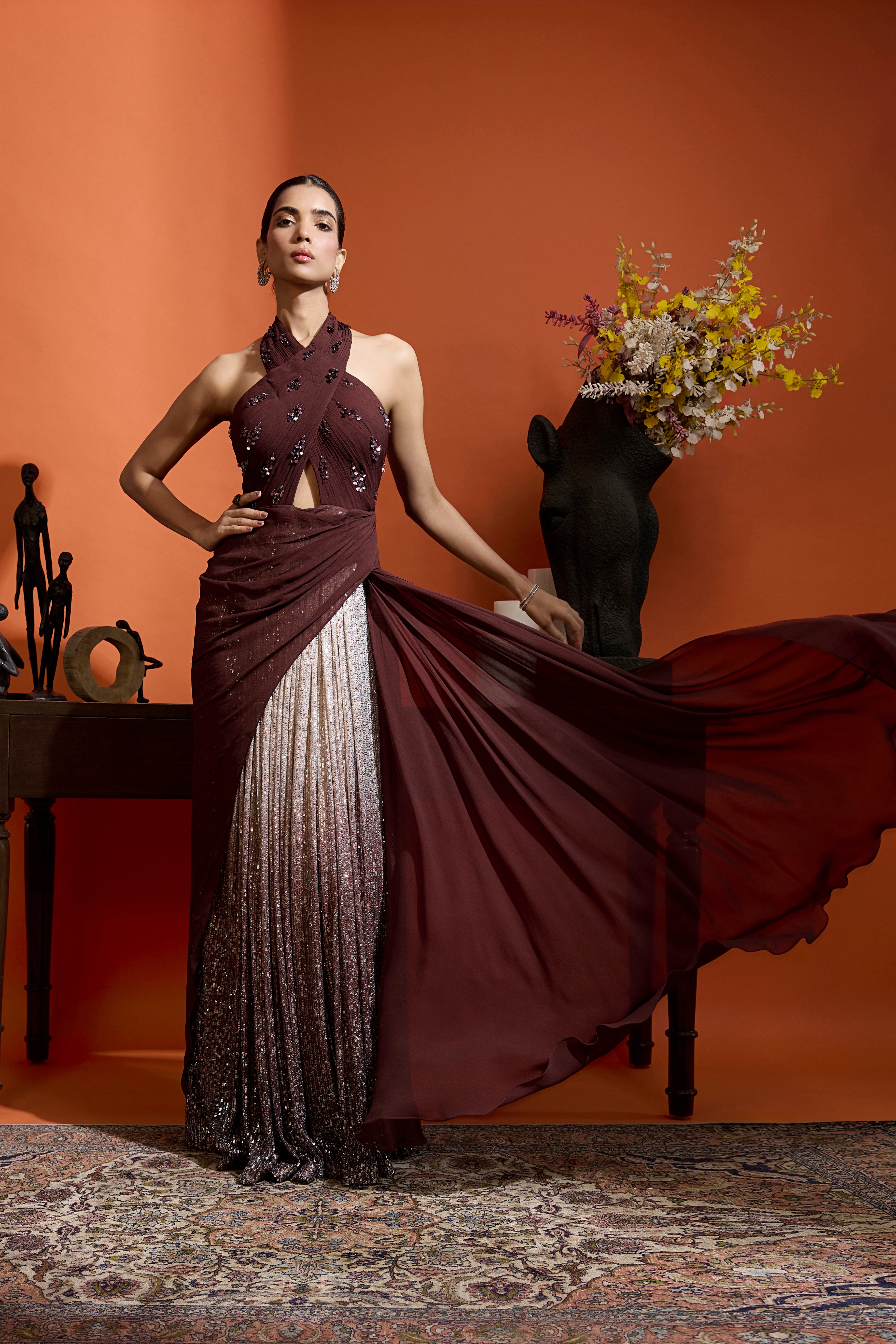 Halter Ombré Drape Gown