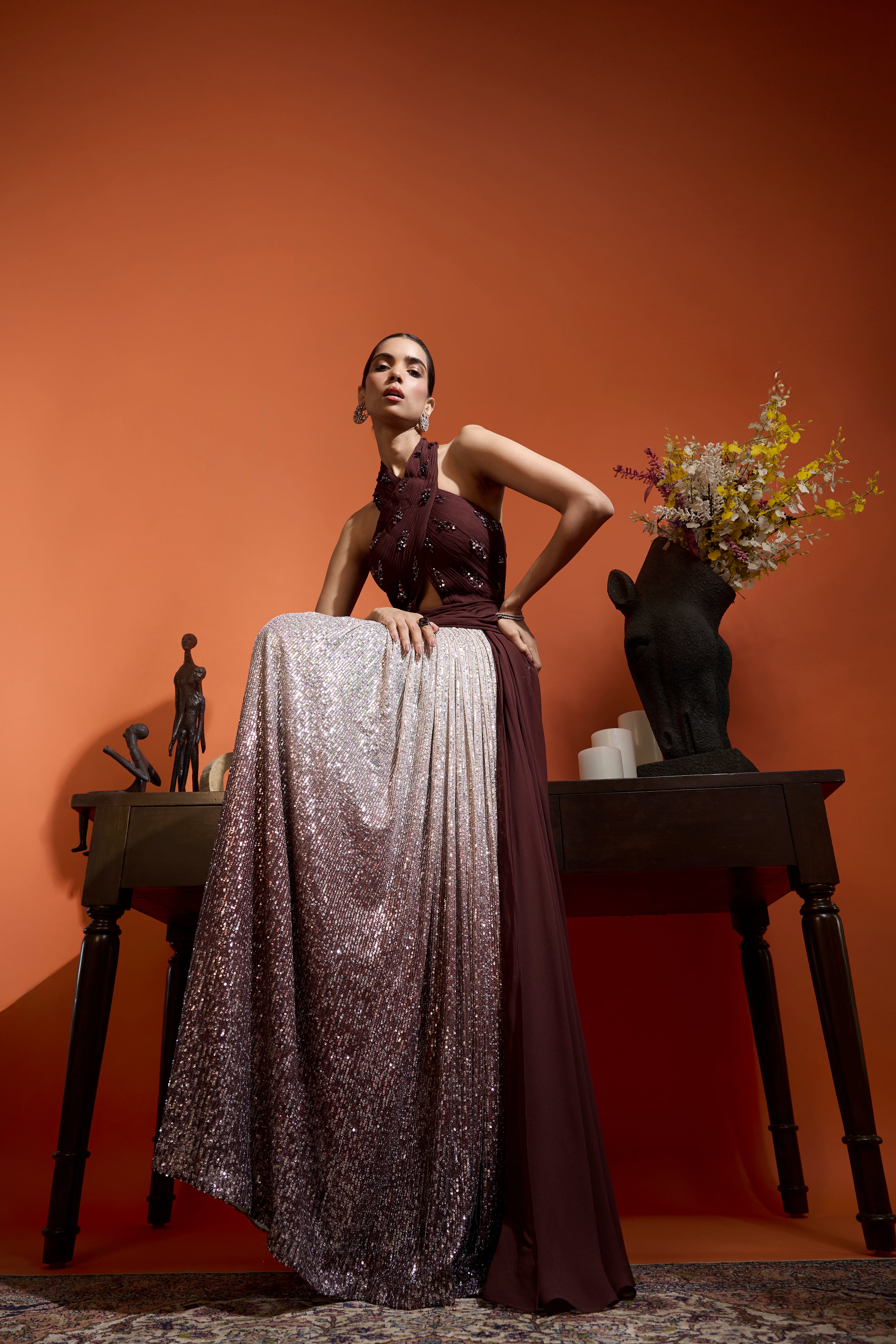 Halter Ombré Drape Gown