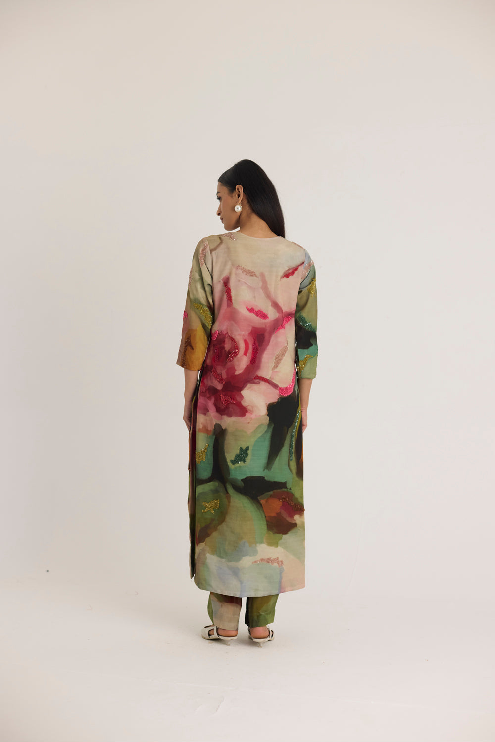 Tilly Embroidered Long V Neck Kurta Set