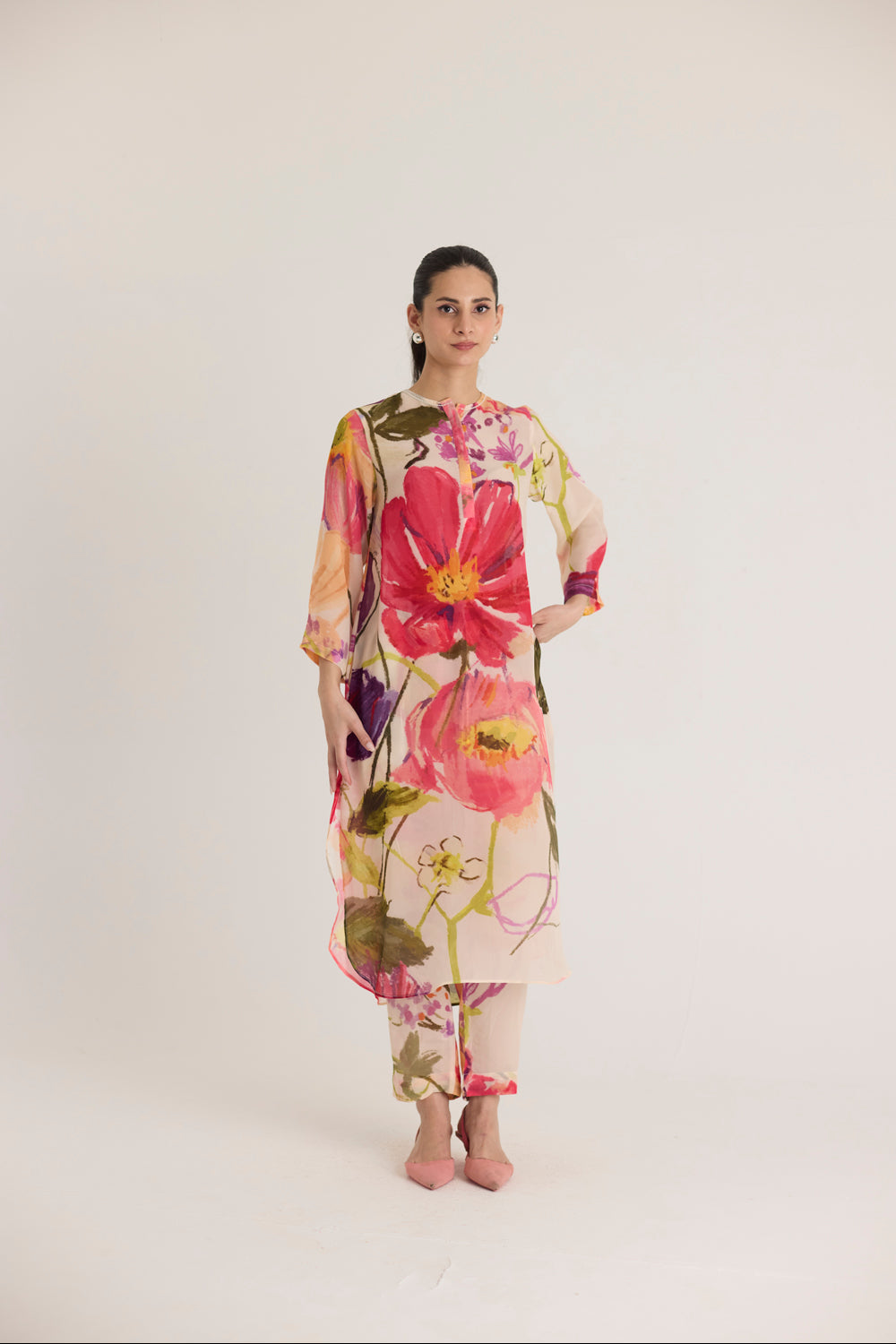 Dolly White Crepe Long Kurta Set