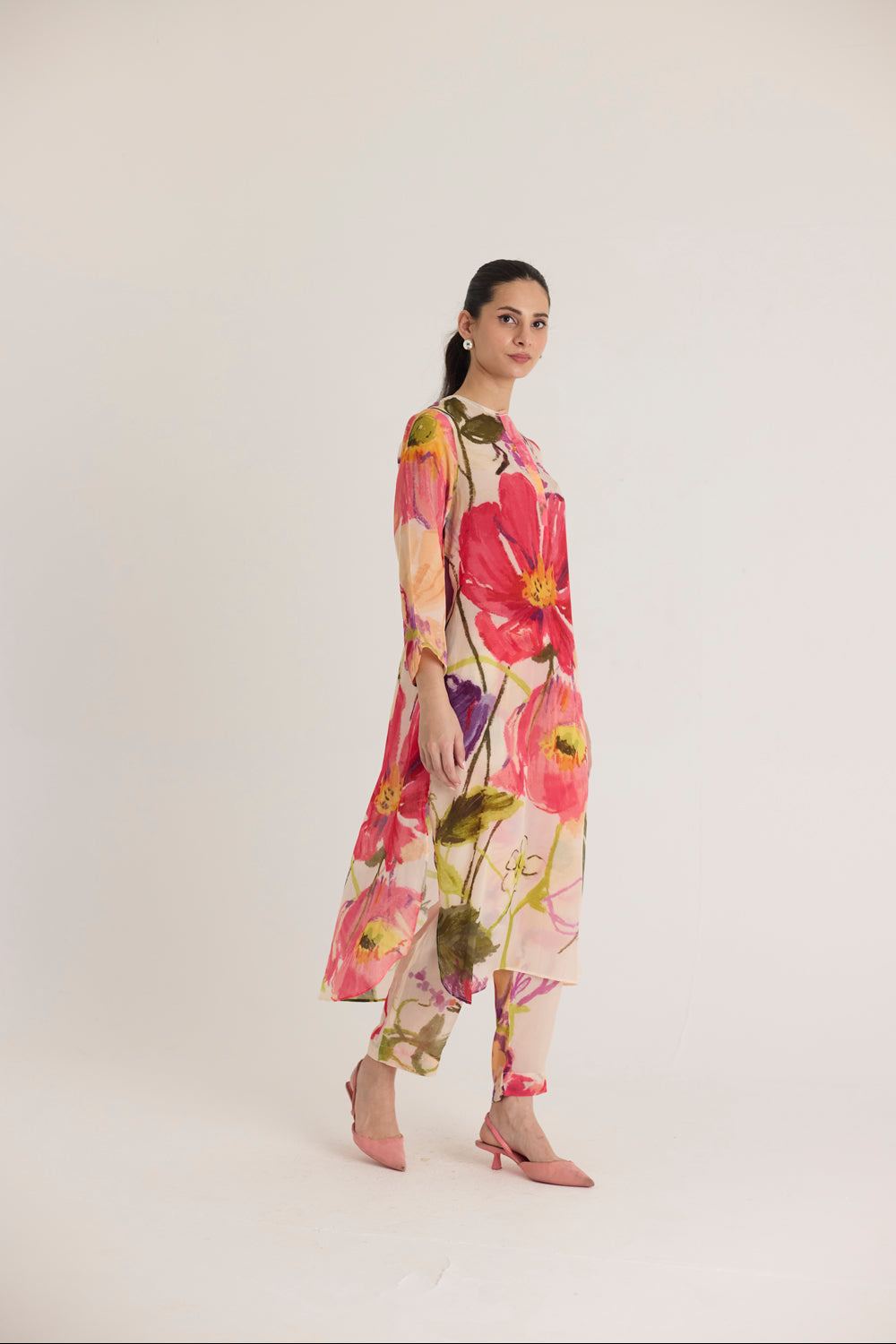 Dolly White Crepe Long Kurta Set