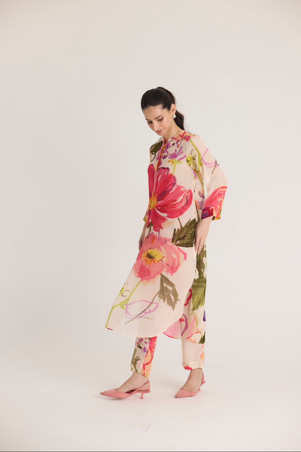 Dolly White Crepe Long Kurta Set