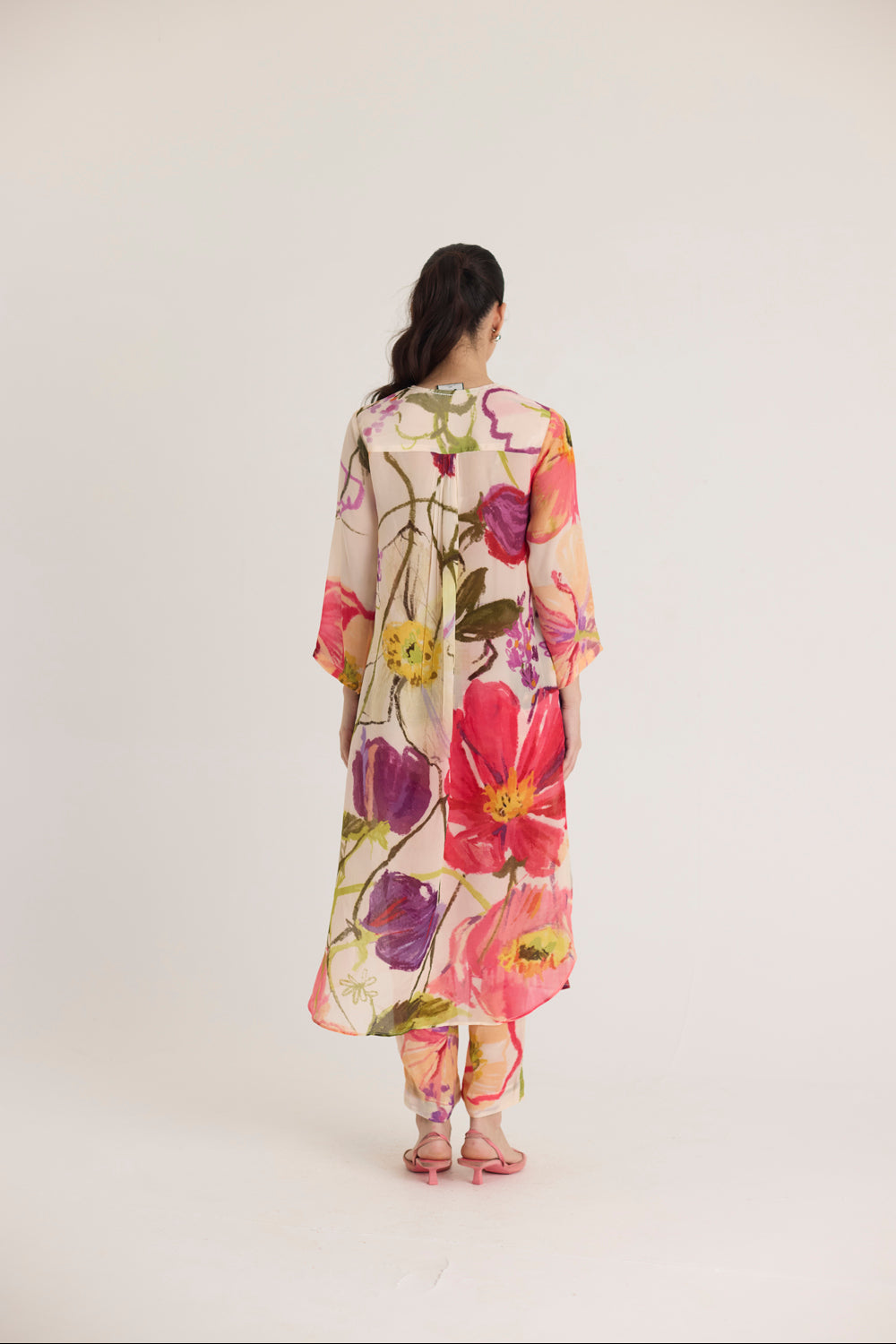 Dolly White Crepe Long Kurta Set
