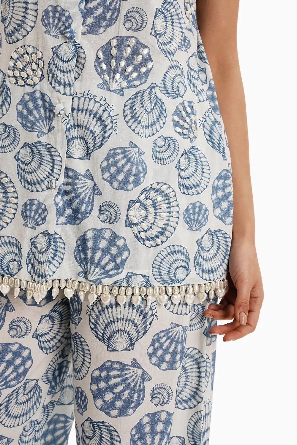 White Blue Cotton Sea Shells Set