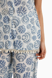 White Blue Cotton Sea Shells Set