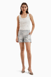 Blue Grey Silk Jacquard Shorts and Tank Top