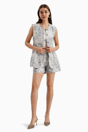Blue Grey Silk Jacquard Set